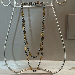 Vintage Glass Necklace Yellow black and white glass beads